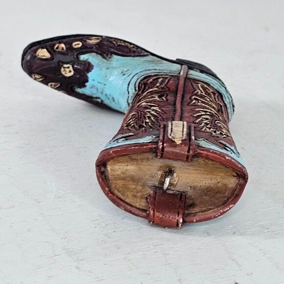 Miniature Cowboy Boot Figurine Red & Blue Western Decor Ornament - Picture 7 of 8